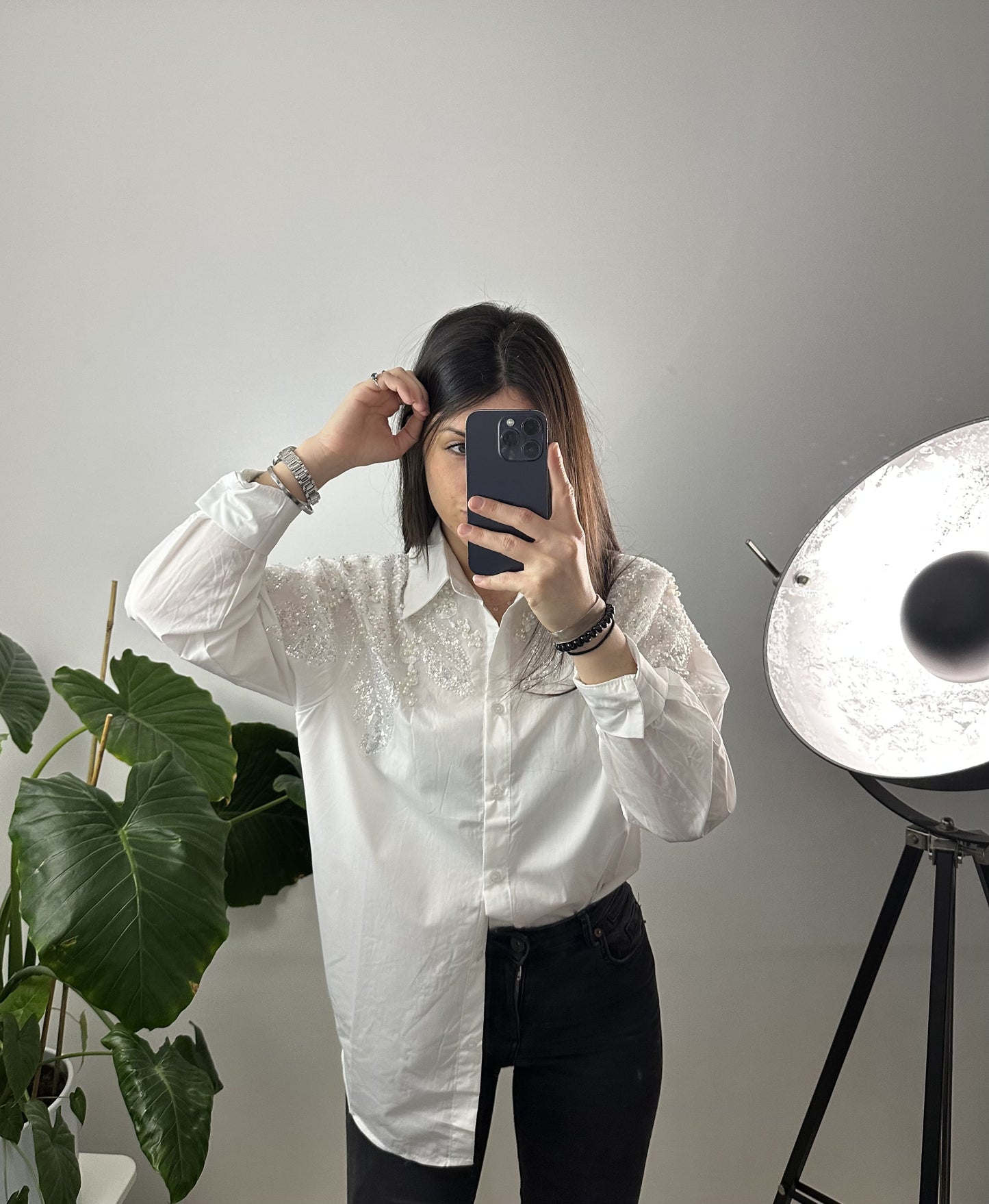 BLOUSE À STRASS LÉNA - BLANC
