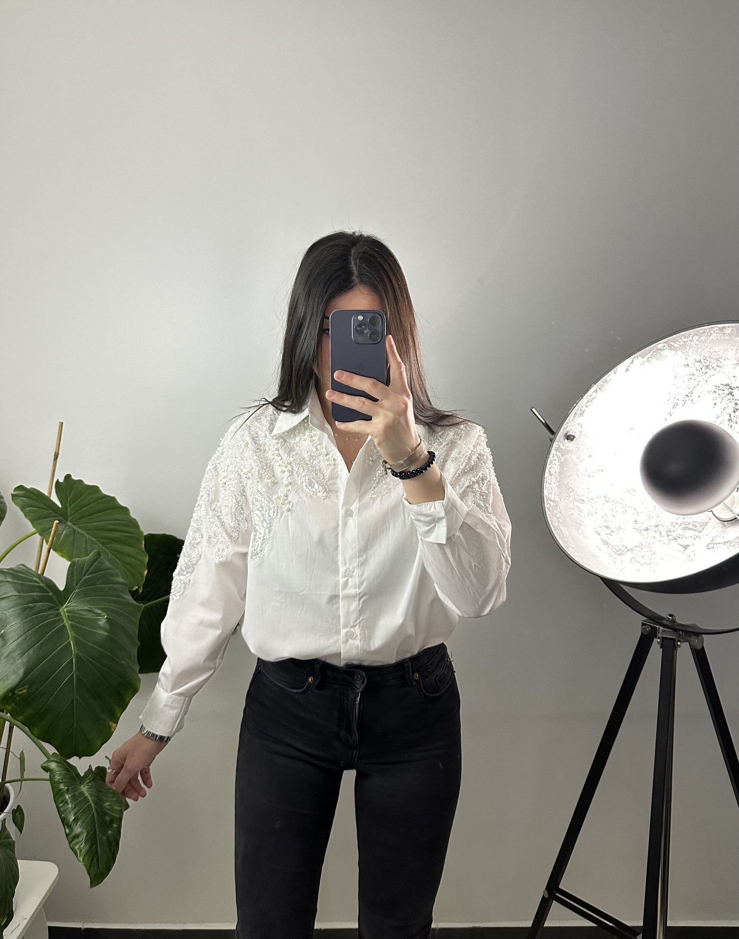 BLOUSE À STRASS LÉNA - BLANC
