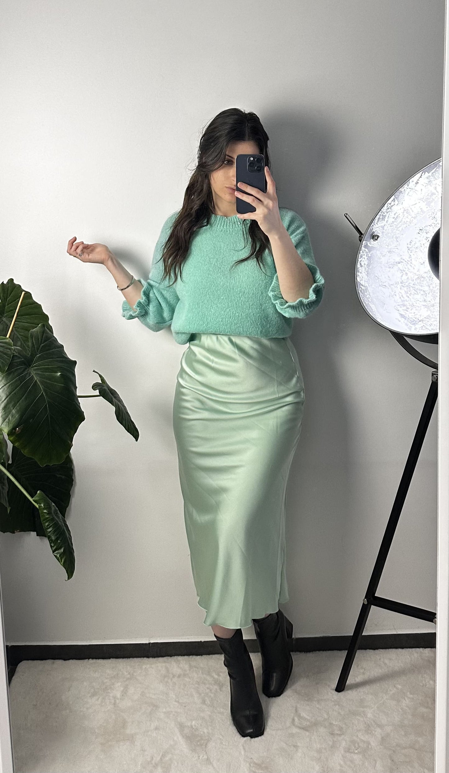 JUPE LONGUE SATINÉ SARAH - VERT
