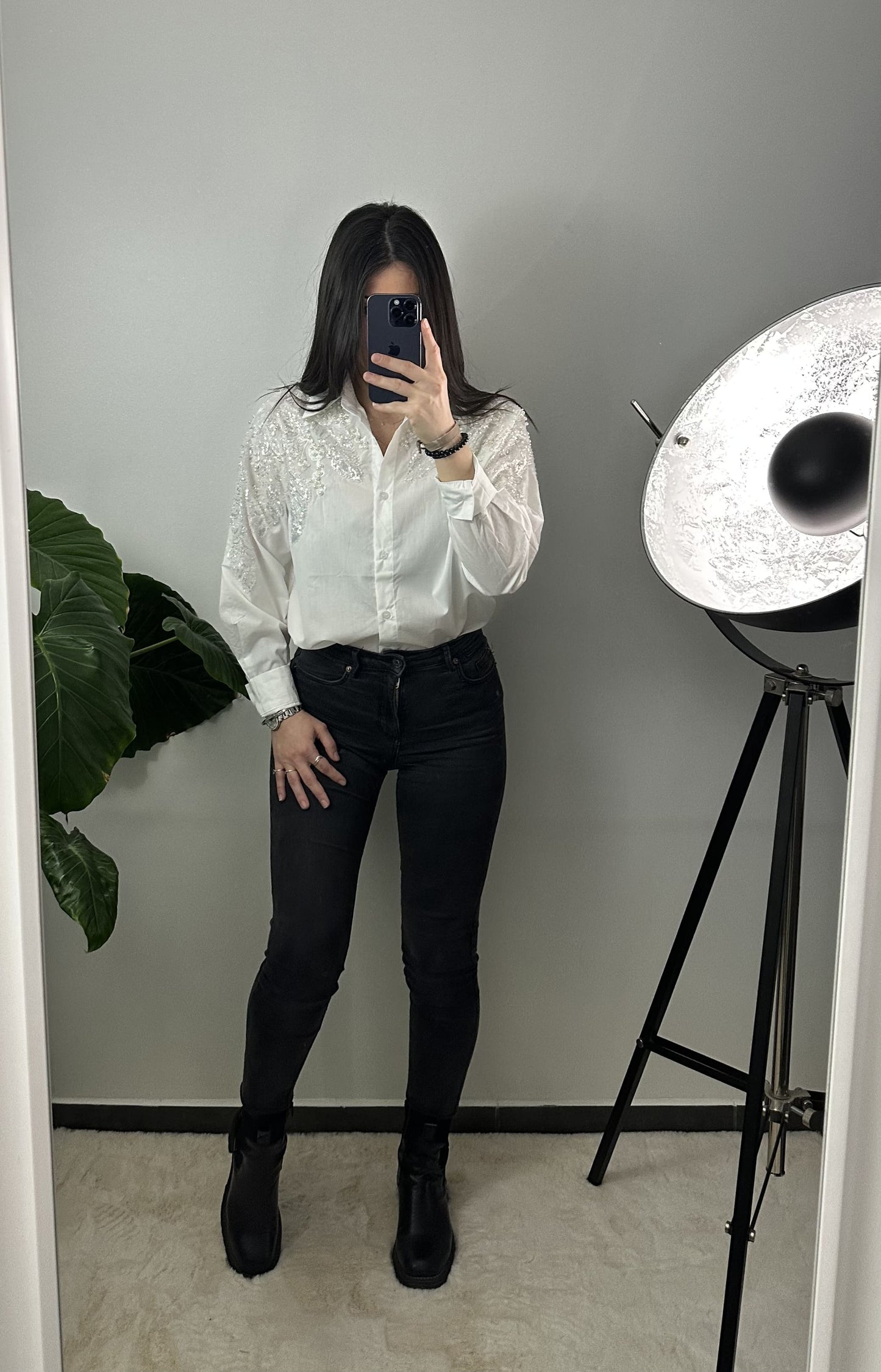 BLOUSE À STRASS LÉNA - BLANC