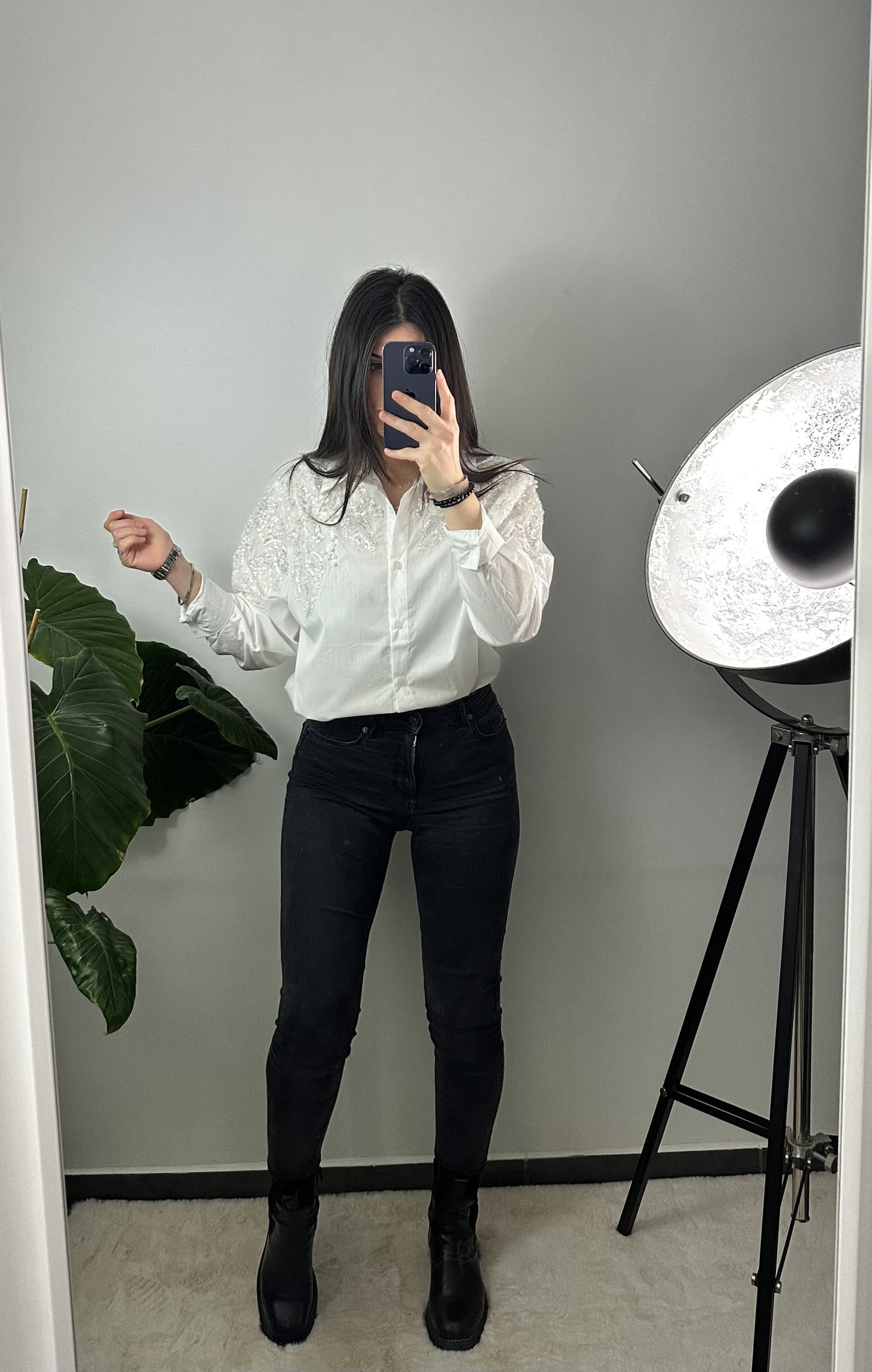 BLOUSE À STRASS LÉNA - BLANC