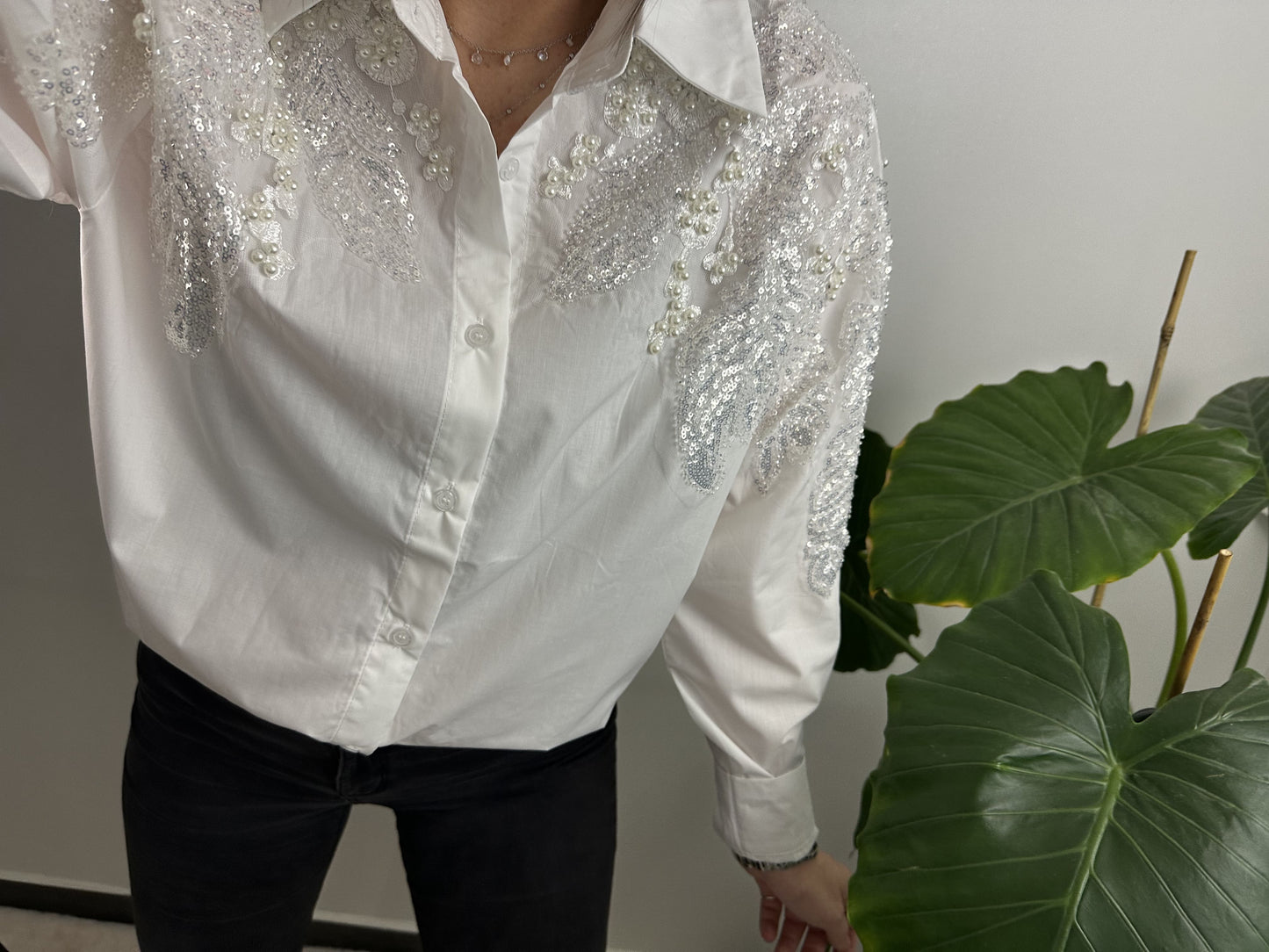 BLOUSE À STRASS LÉNA - BLANC