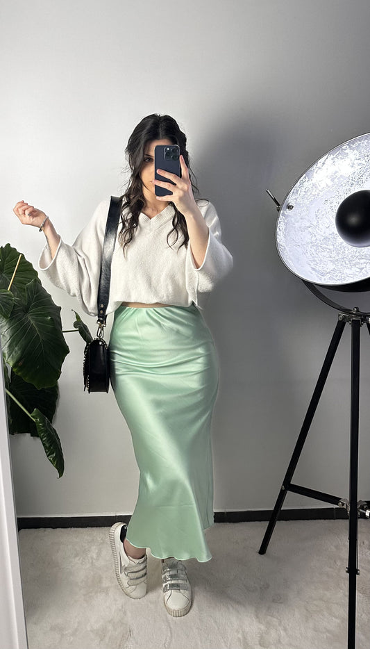 JUPE LONGUE SATINÉ SARAH - VERT